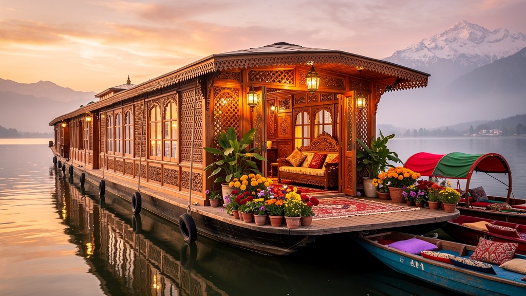 Luxury houseboat on Dal Lake
